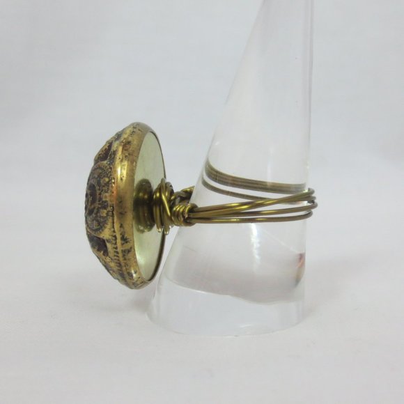 New Handcrafted Vintage Filigree Button Wire Ring - Picture 5 of 10